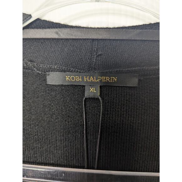 Kobi Halperin Irene Black Long Line Sweater with Ostrich Feather Trim XL New - Picture 4 of 14